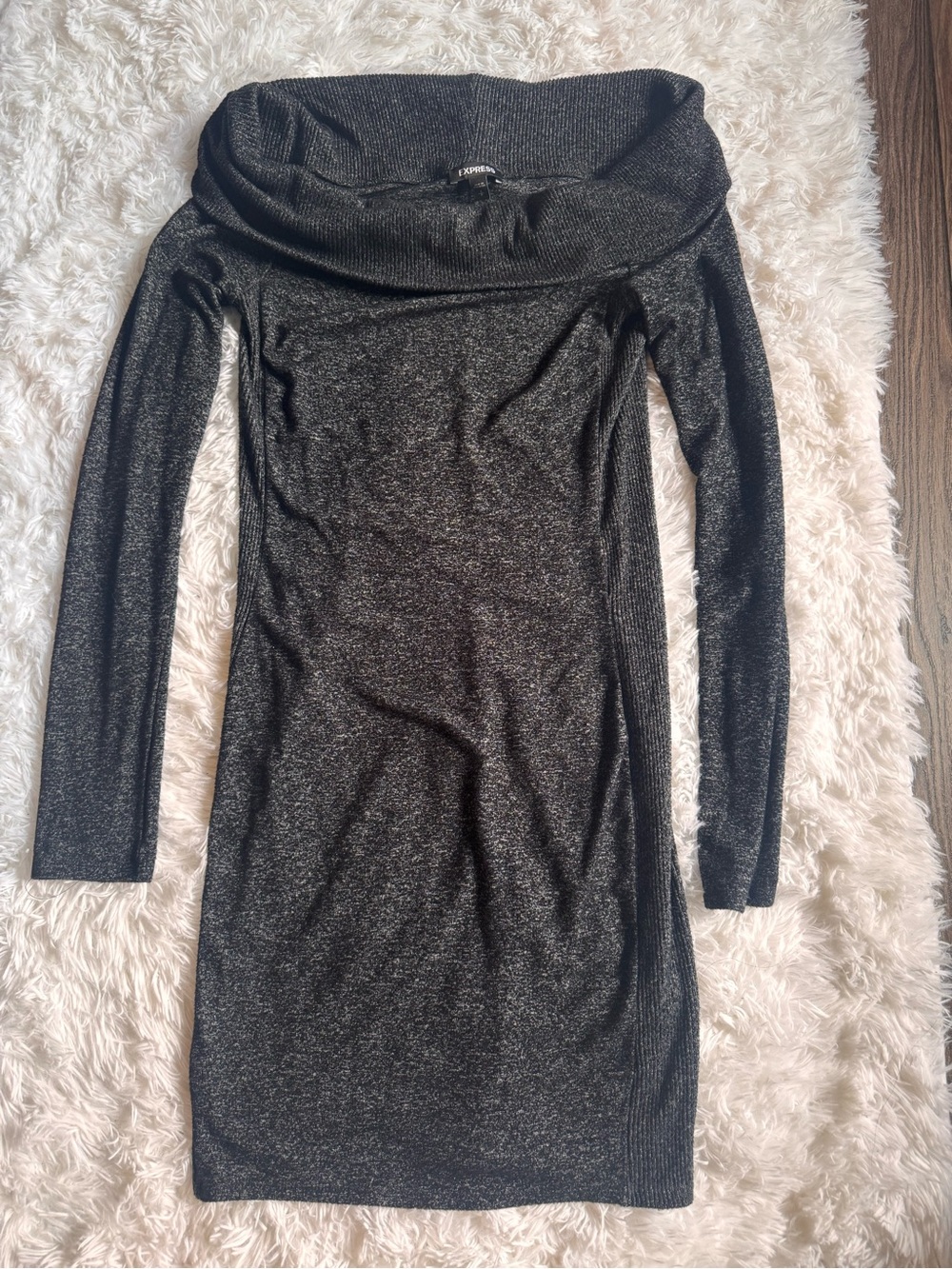 Express Black Metallic Off-the-Shoulder Long Sleeve Dress
